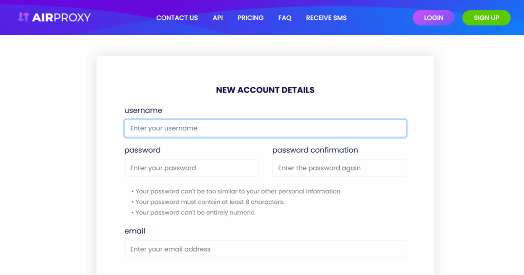Регистрация на airproxy