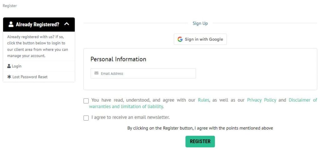 Для регистрации в fineproxy.org достаточно заполнить регистрационную форму
