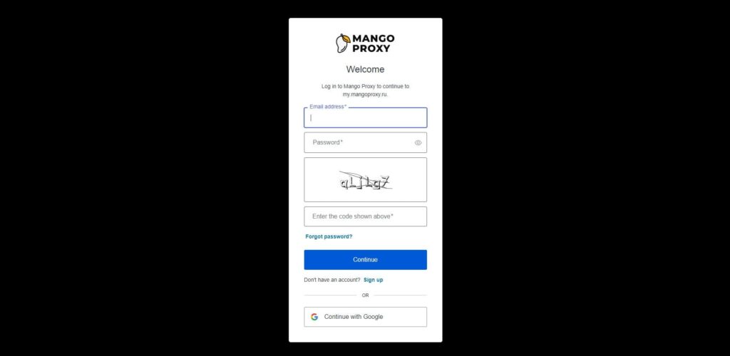 Форма регистрации для новых пользователей mangproxy.ru